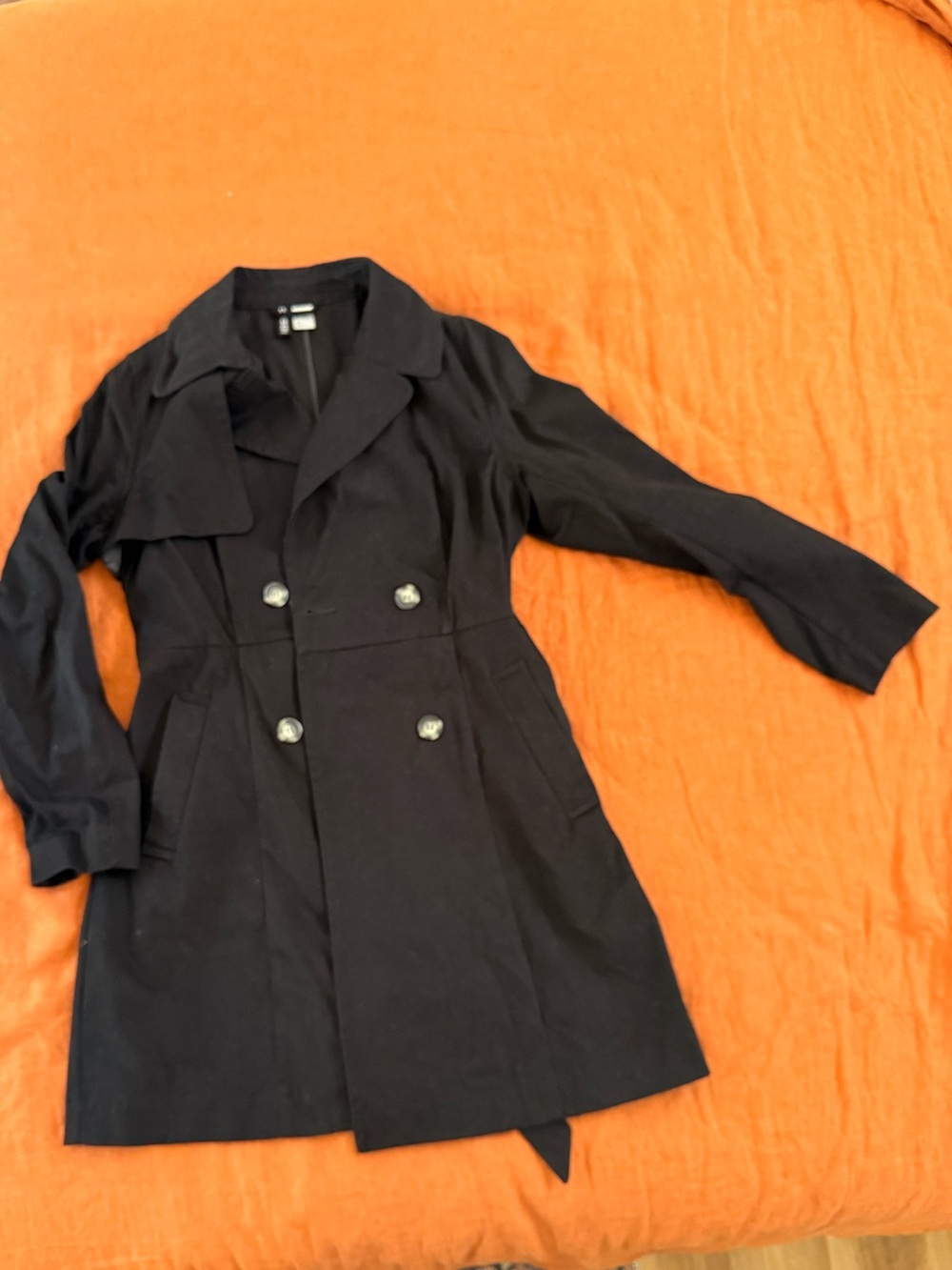 H&M Black Double-Breasted Trench Coat